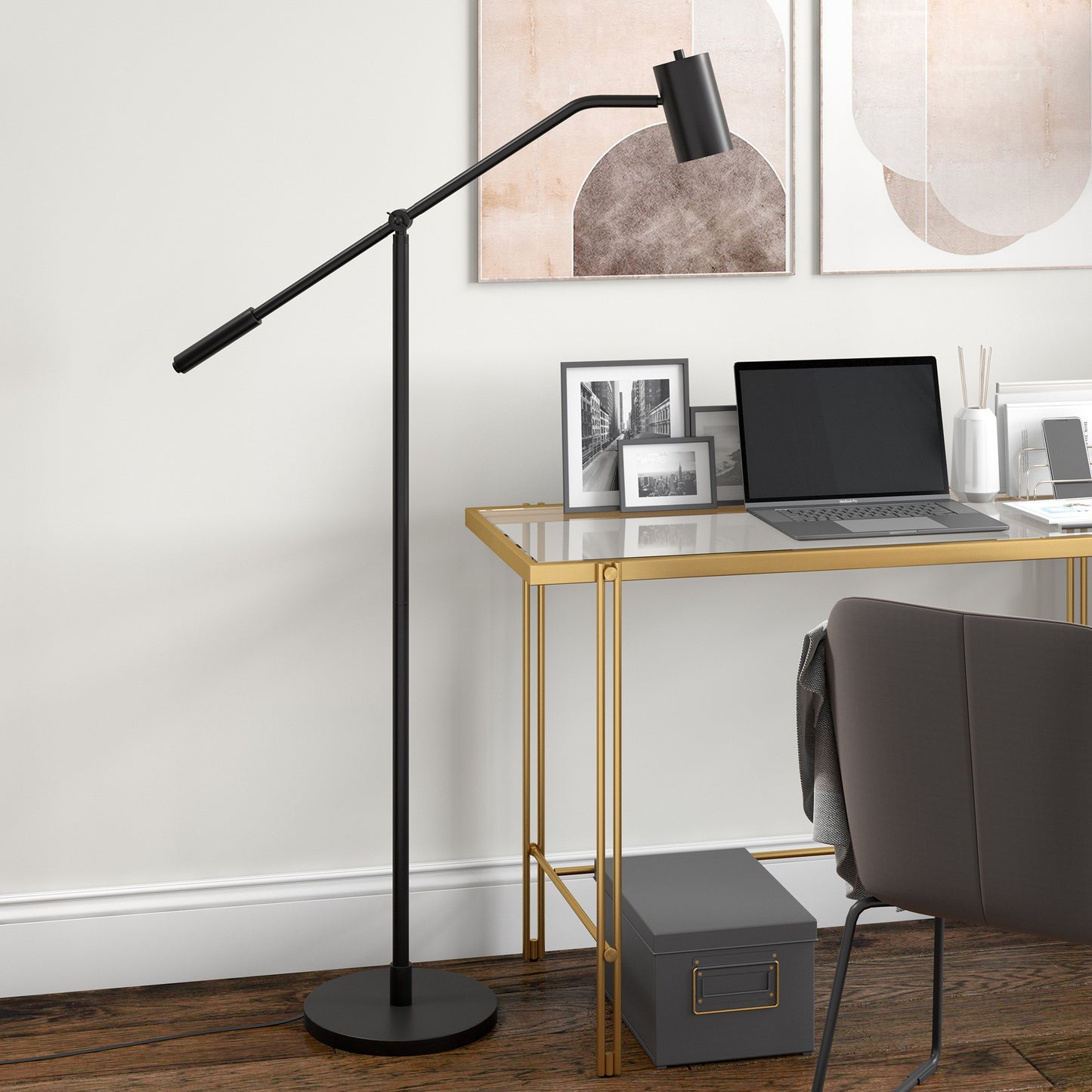 Black Swing Arm Floor Lamp w/ Shade