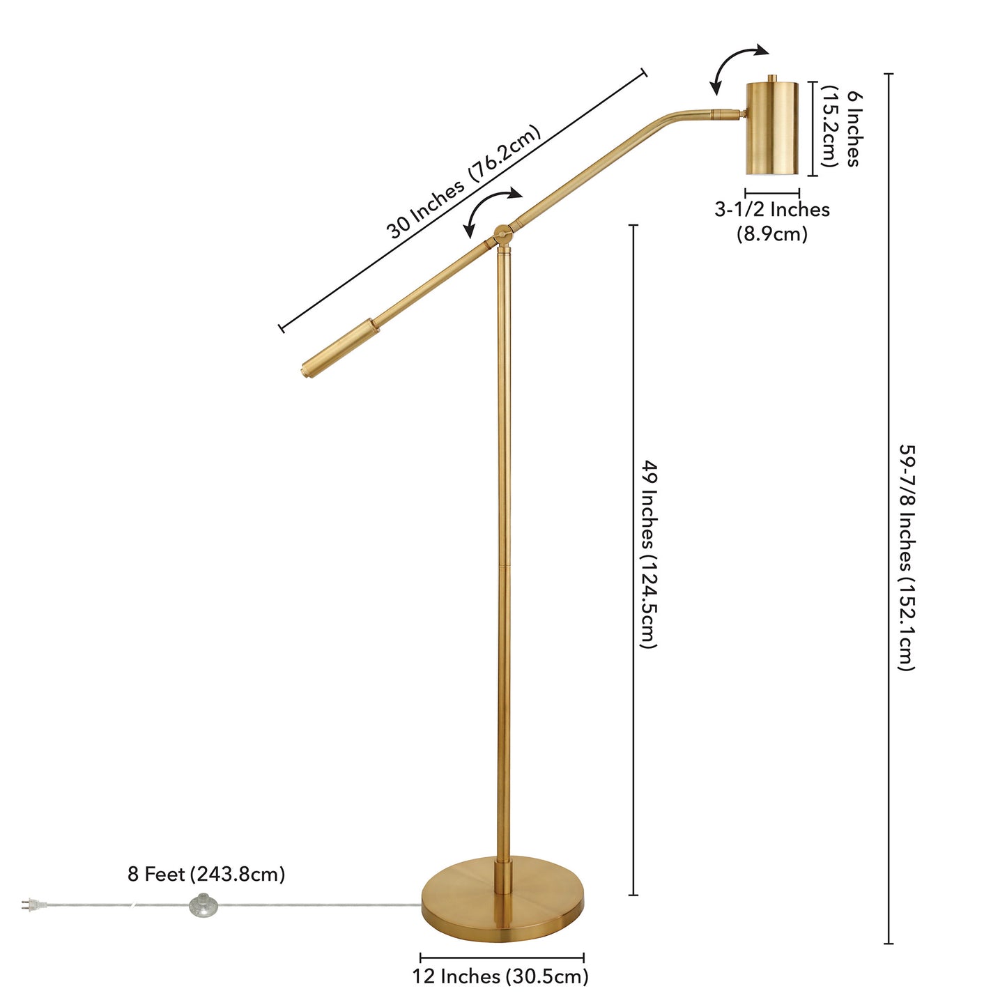 Brass Swing Arm Floor Lamp w/ Brass Shade