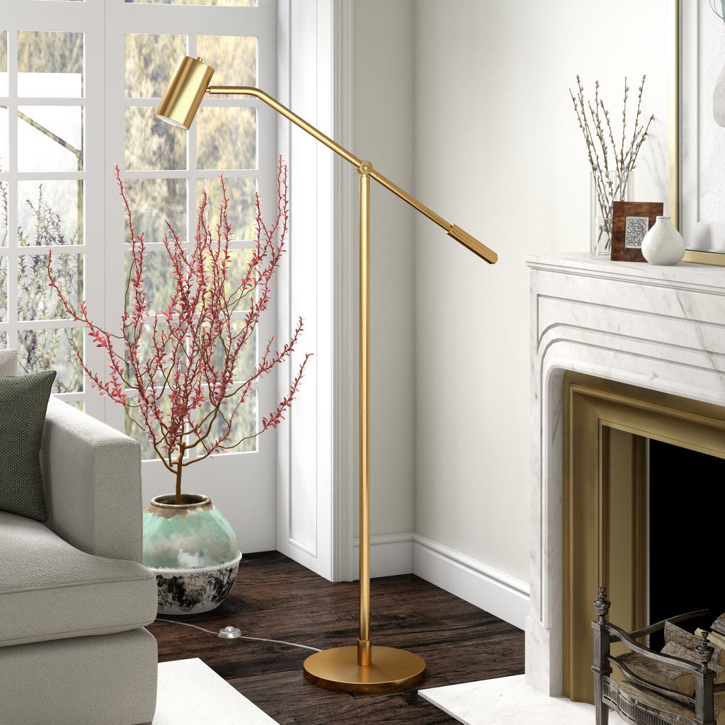 Brass Swing Arm Floor Lamp w/ Brass Shade