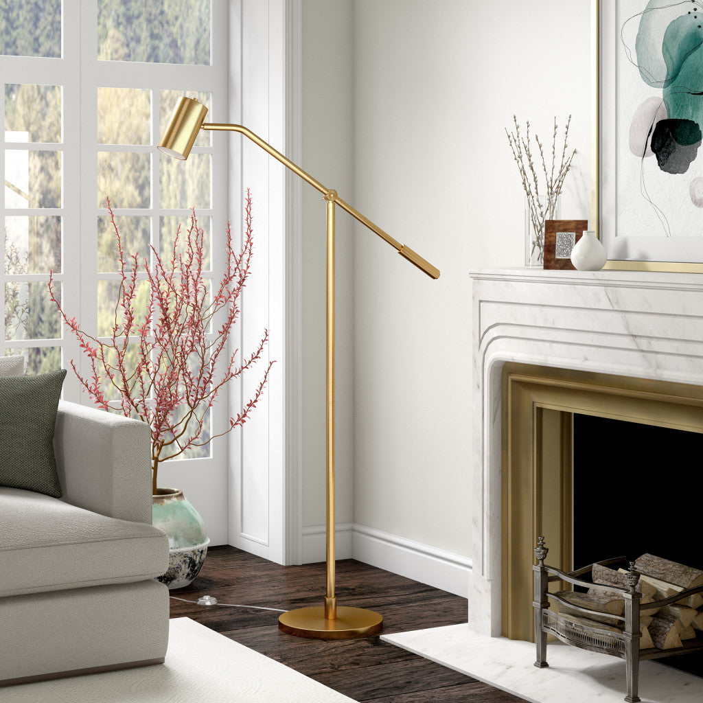 Brass Swing Arm Floor Lamp w/ Brass Shade
