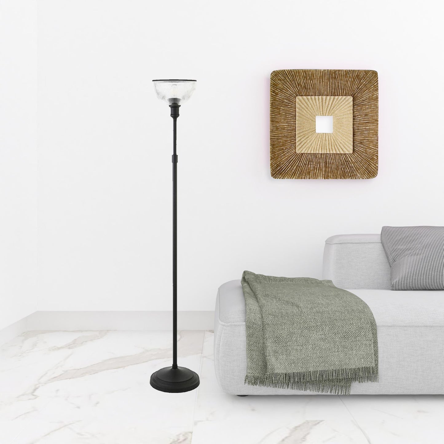 Black Floor Lamp w/ Clear Glass Shade
