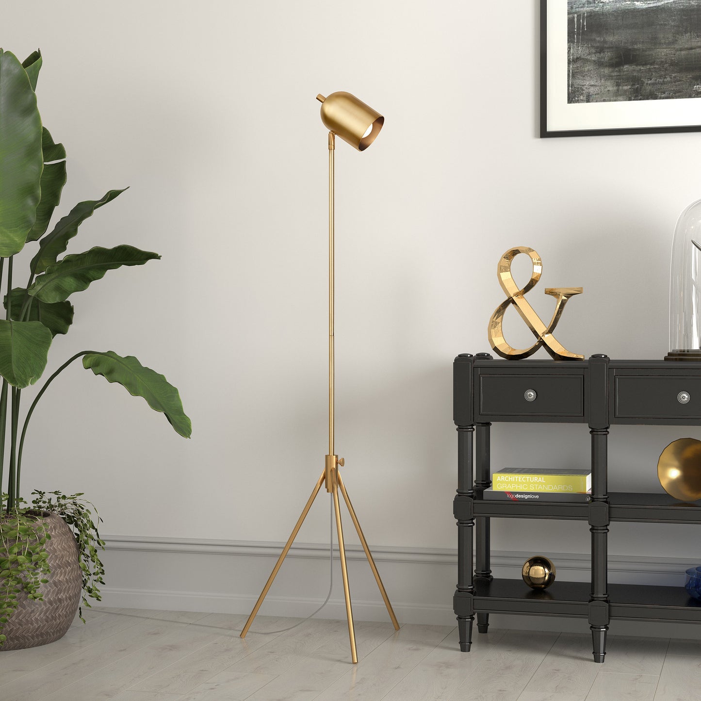 Brass Tripod Floor Lamp w/ Shade