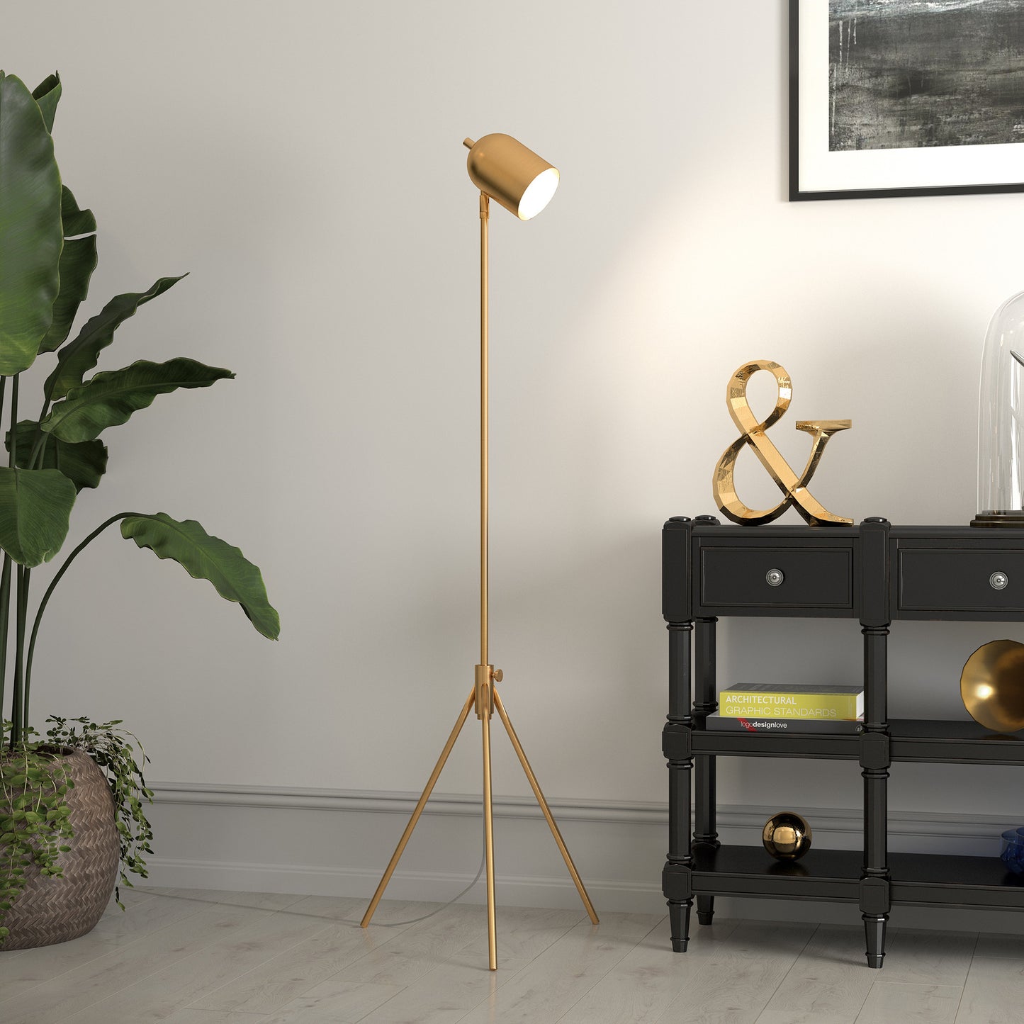 Brass Tripod Floor Lamp w/ Shade