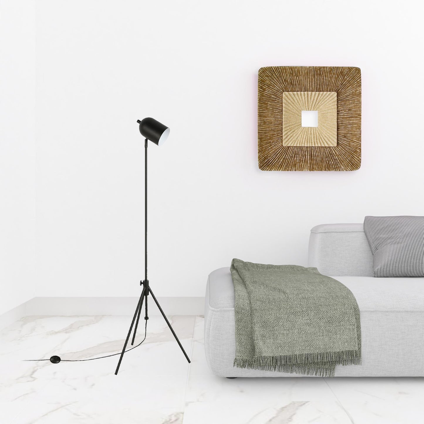 Black Adjustable Tripod Floor Lamp w/ Black Shade