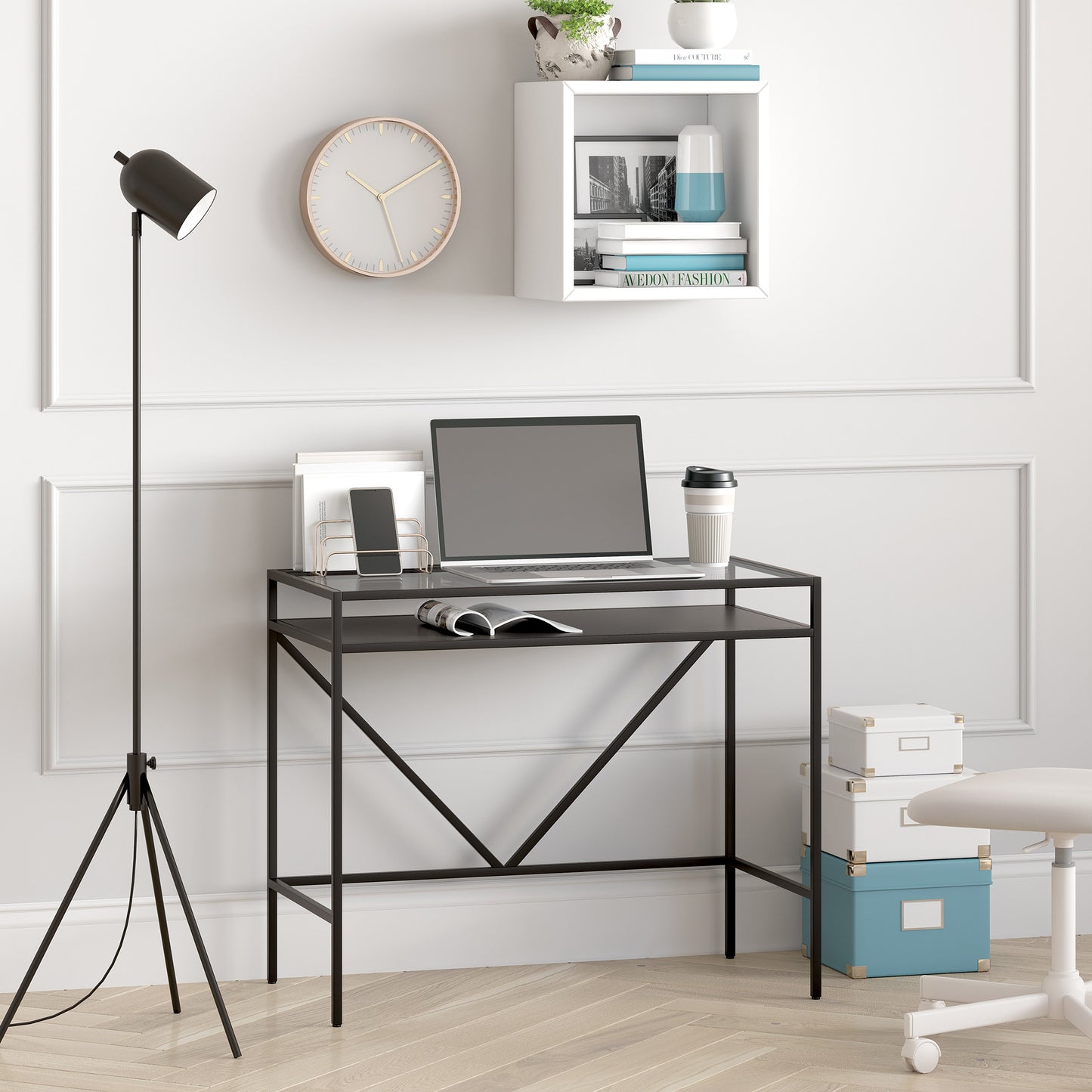 Black Adjustable Tripod Floor Lamp w/ Black Shade