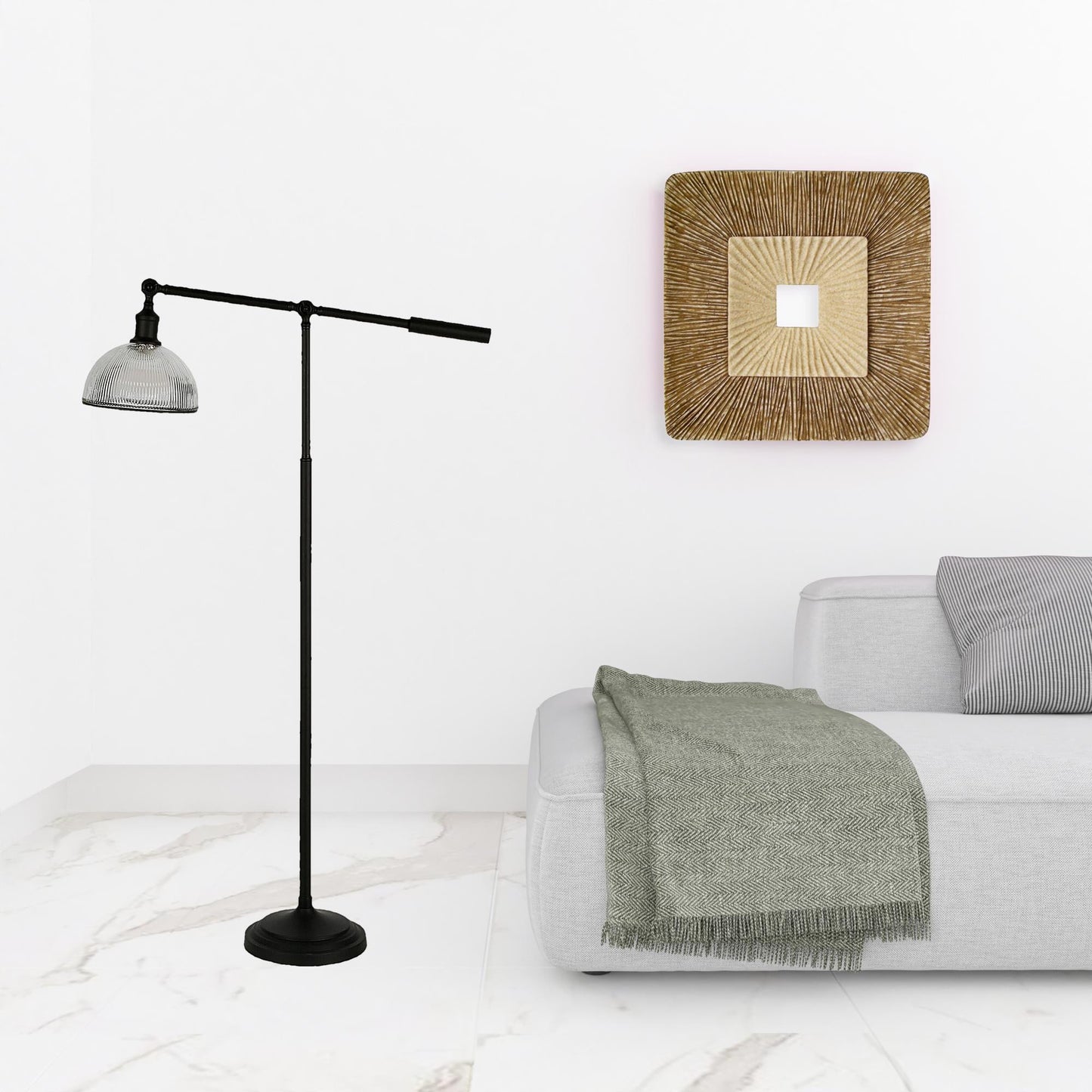Black Swing Arm Floor Lamp w/ Clear Glass Shade