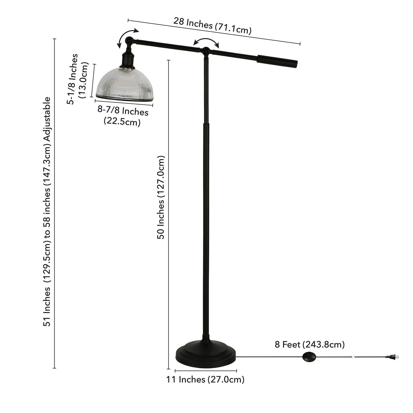 Black Swing Arm Floor Lamp w/ Clear Glass Shade