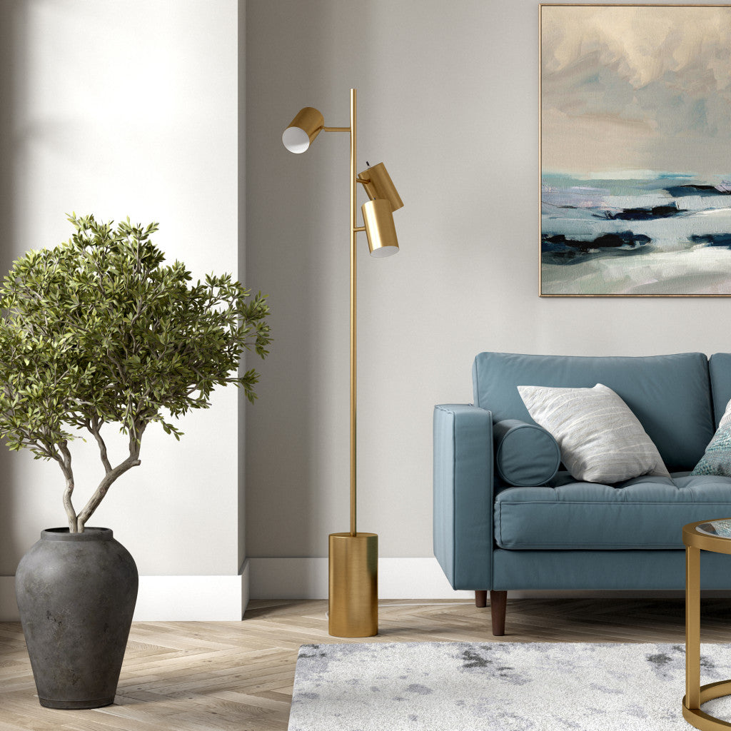 Brass 3-Light Tree Floor Lamp w/ Brass Shade