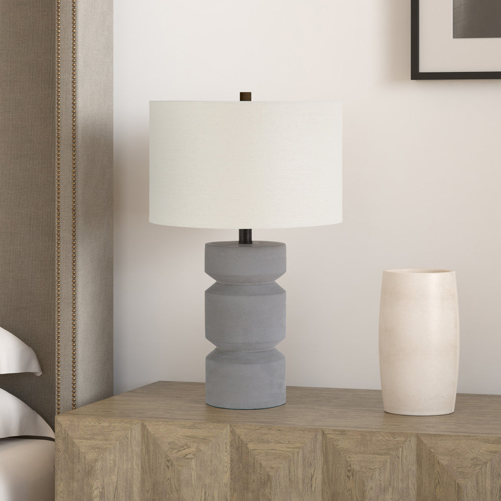 Gray Concrete Faceted Column Table Lamp w/ Shade