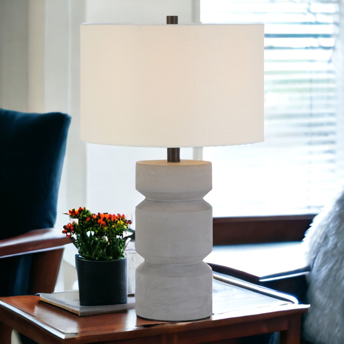 Gray Concrete Faceted Column Table Lamp w/ Shade