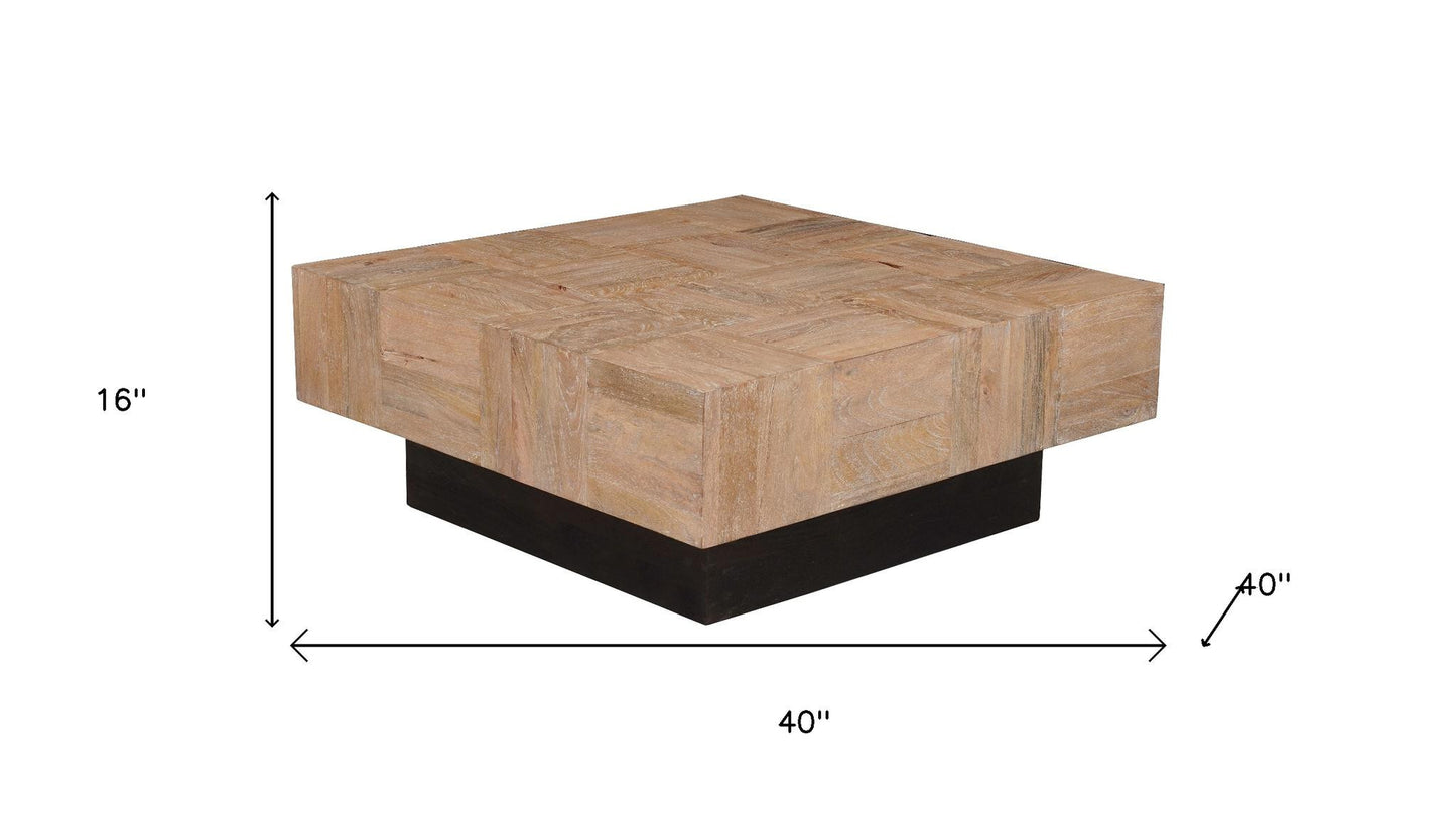Brown & Black Solid Wood Square Block Coffee Table image 8