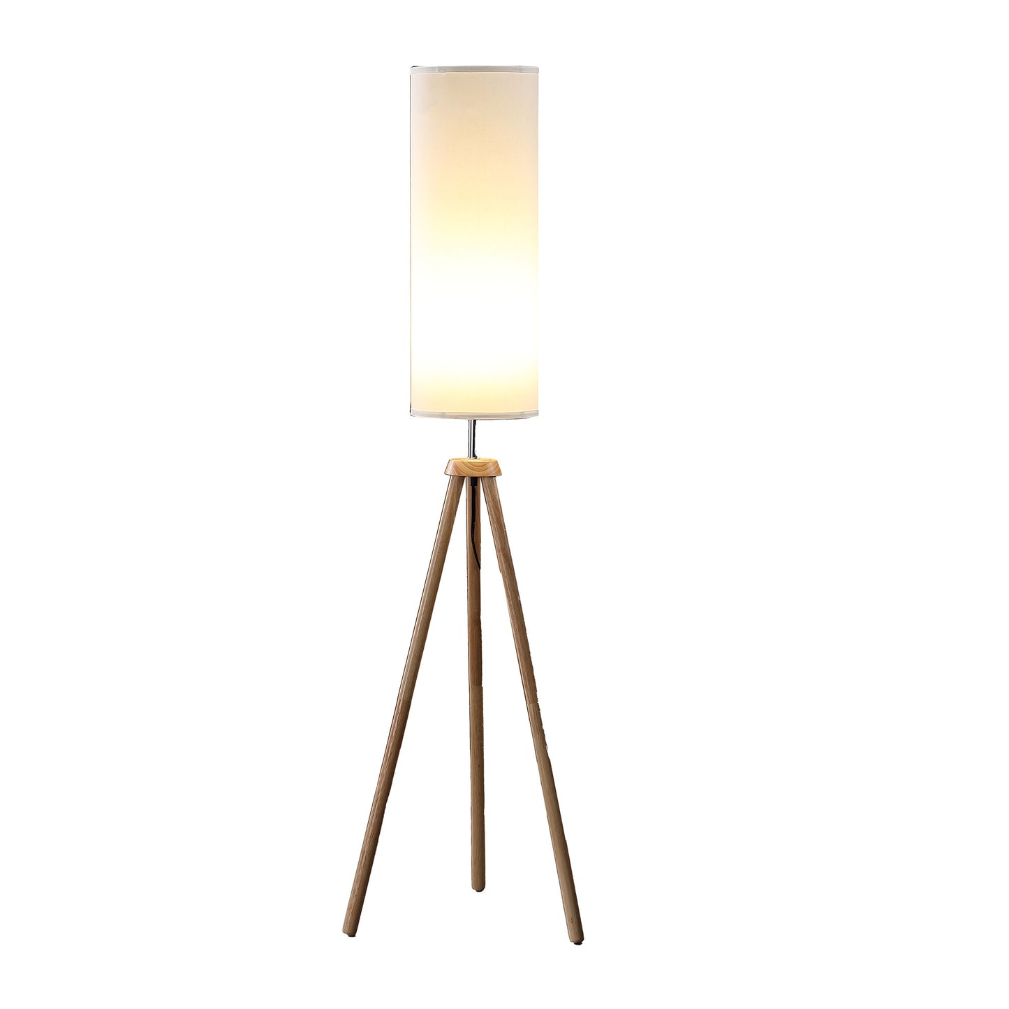Natural Wood Look Tripod Floor Lamp w/ Shade