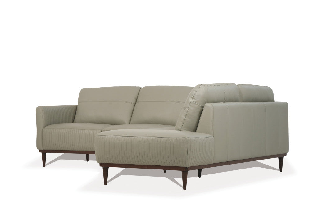 Light Green Leather L Shaped 2 Piece Sectional