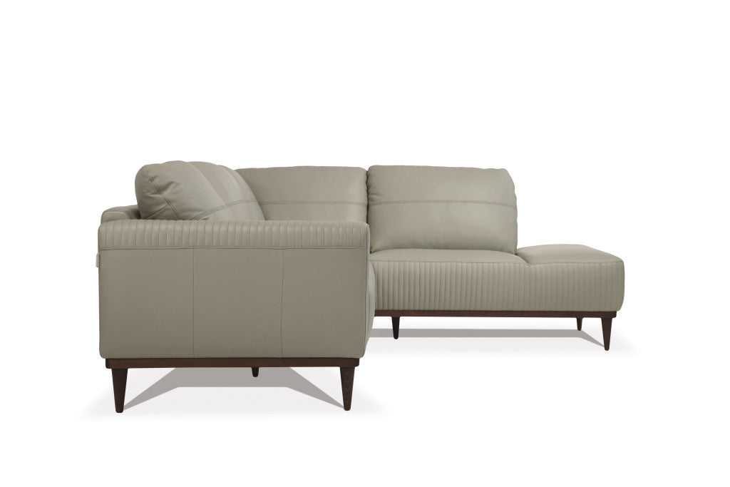 Light Green Leather L Shaped 2 Piece Sectional