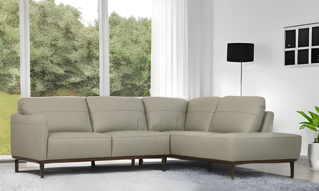 Light Green Leather L Shaped 2 Piece Sectional