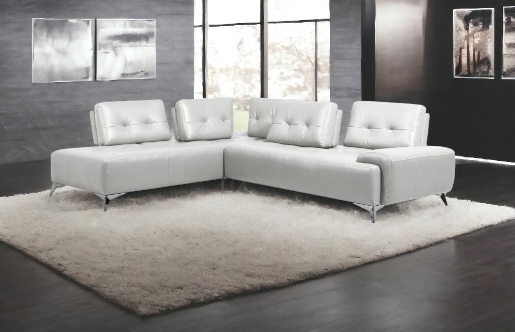 White Leather L Shaped 2 Piece Sectional