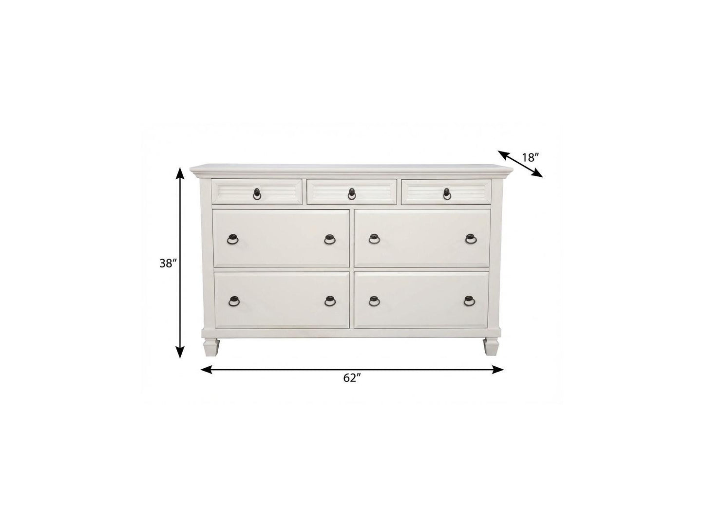 White Solid Wood Seven Drawer Double Dresser image 7