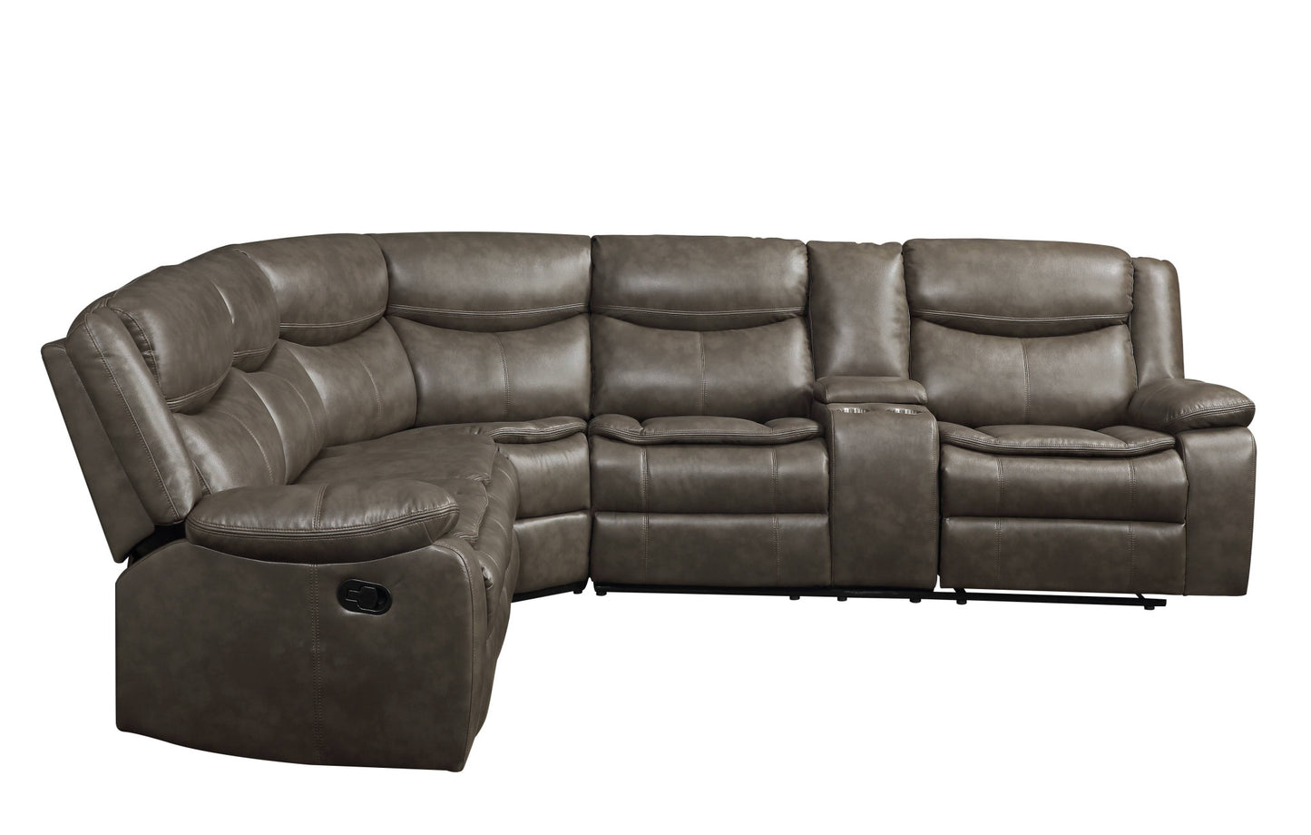 Taupe Faux Leather L Shaped 6 Piece Sectional w/ Console