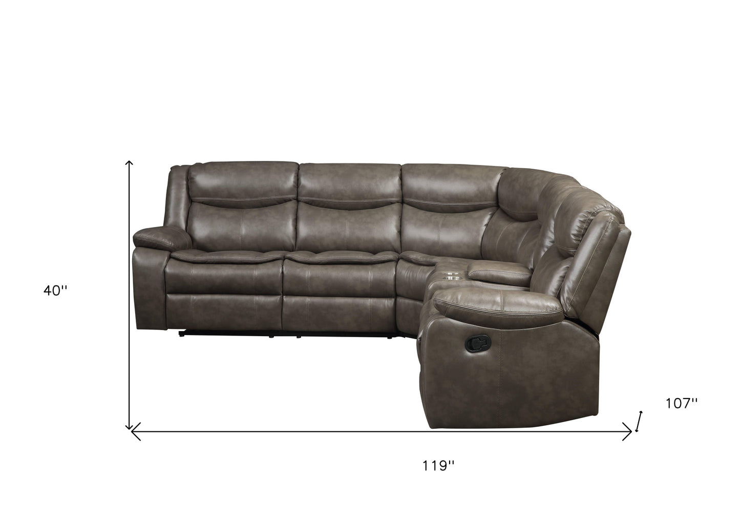 Taupe Faux Leather L Shaped 6 Piece Sectional w/ Console