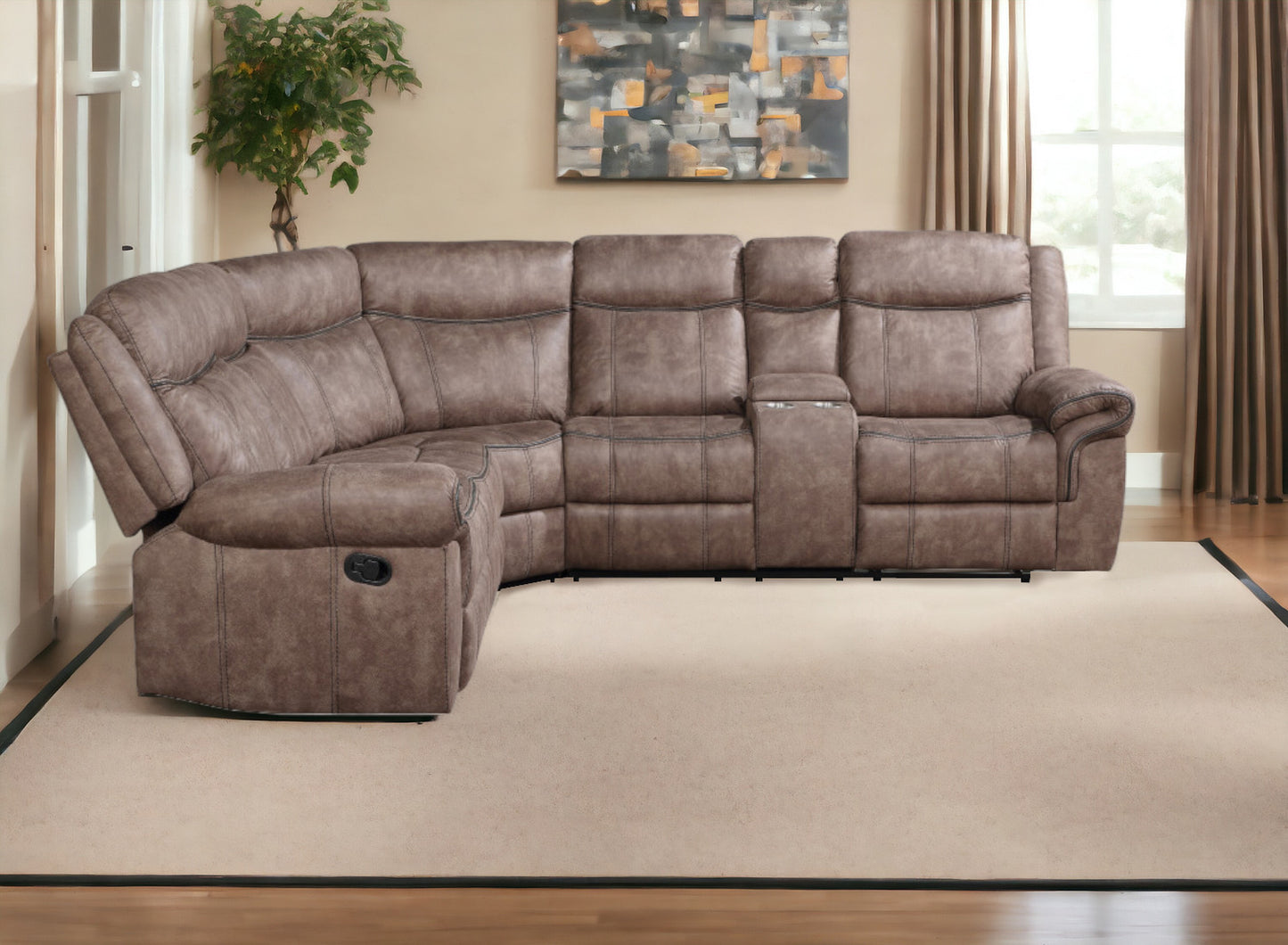 Chocolate Velvet L Shaped 6 Piece Sectional w/ Console