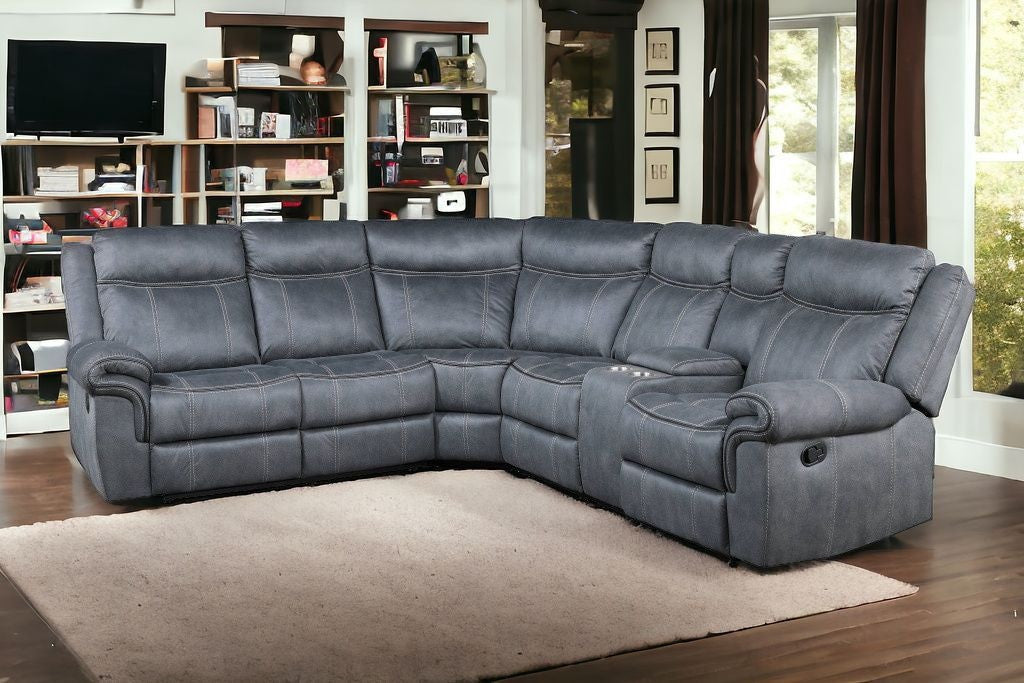 Gray Velvet L Shaped 6 Piece Sectional w/ Console