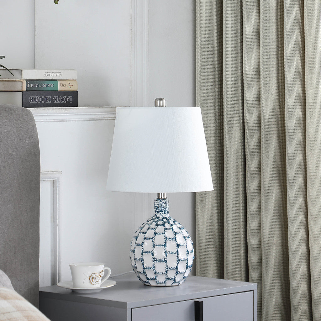 Blue & White Table Lamp w/ Off Shade