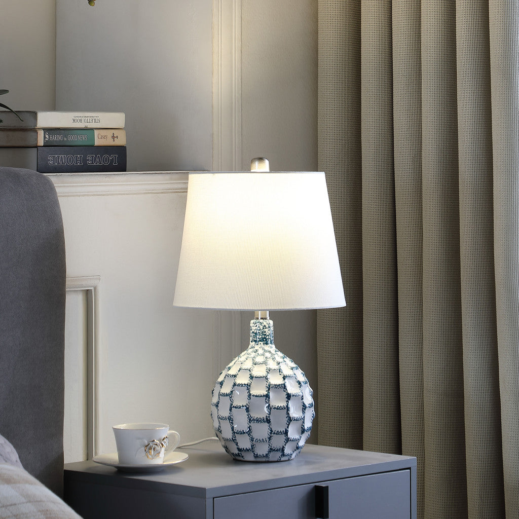 Blue & White Table Lamp w/ Off Shade