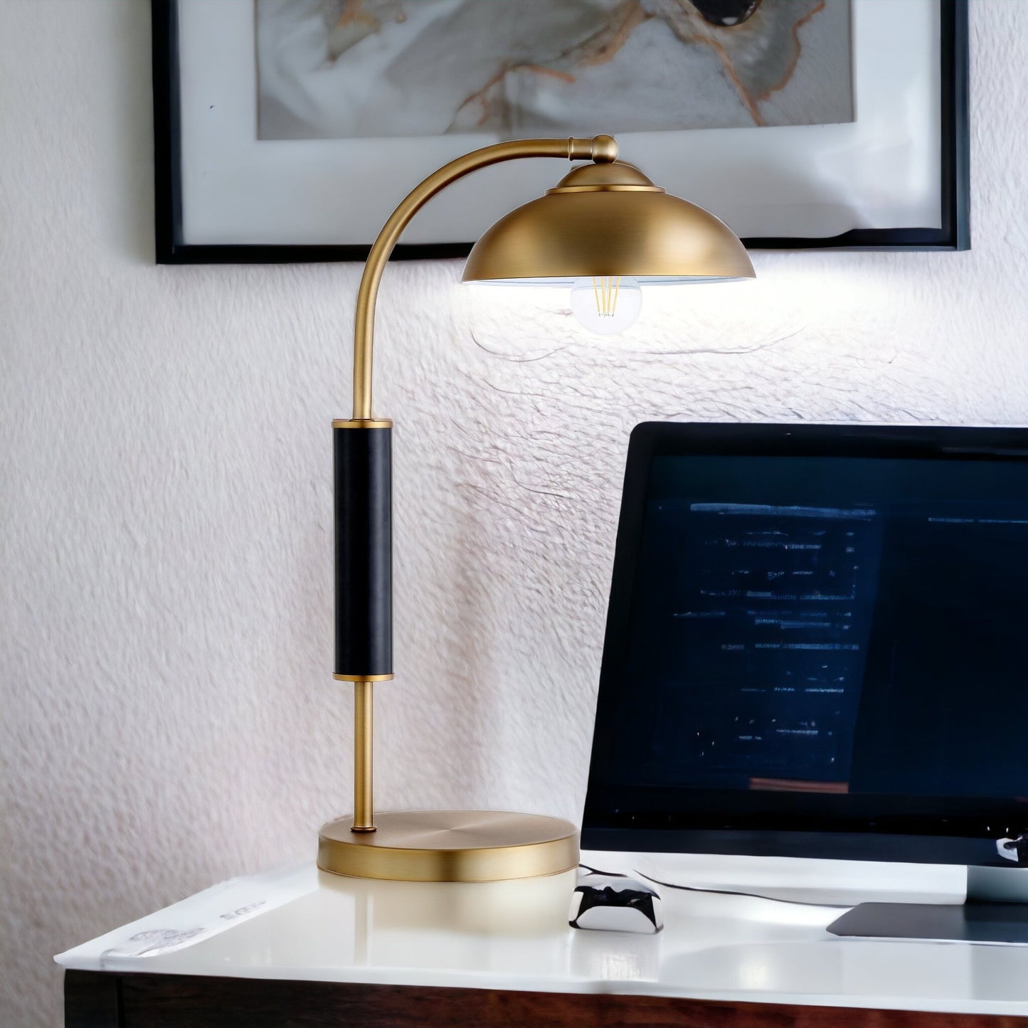 Gold & Black Desk Table Lamp w/ Shade