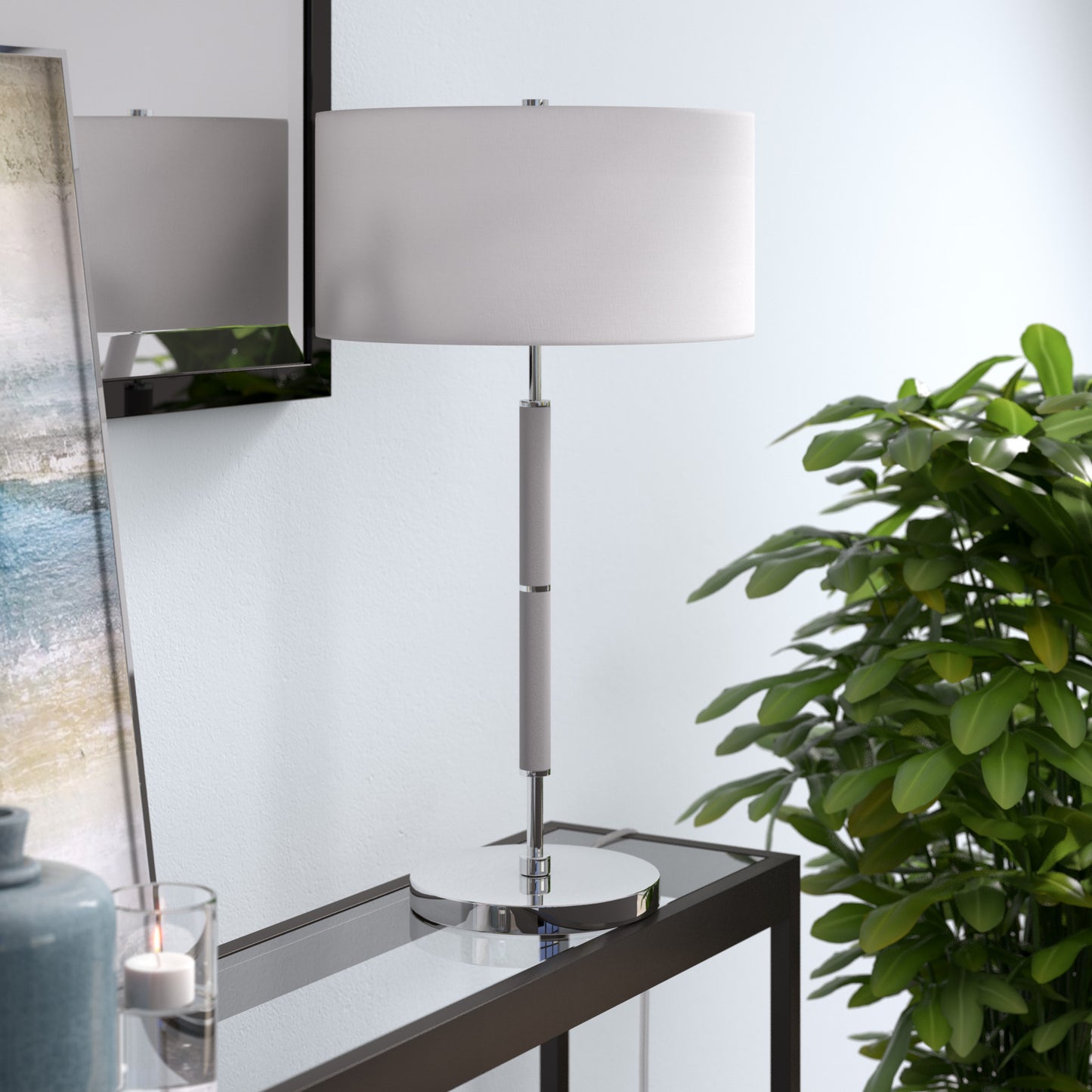 Gray Two Light Table Lamp w/ Shade