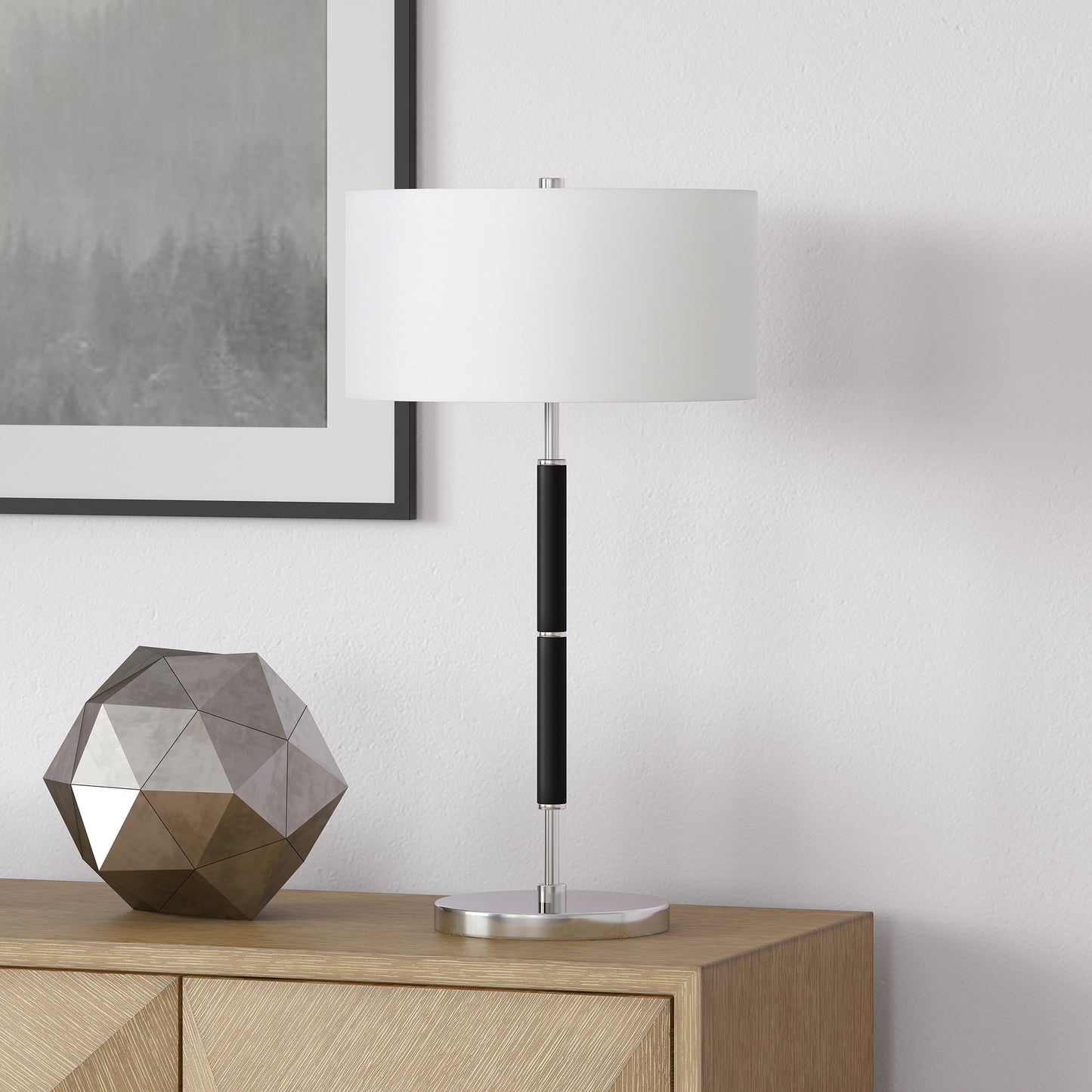 Black & Silver Two Light Table Lamp w/ Shade
