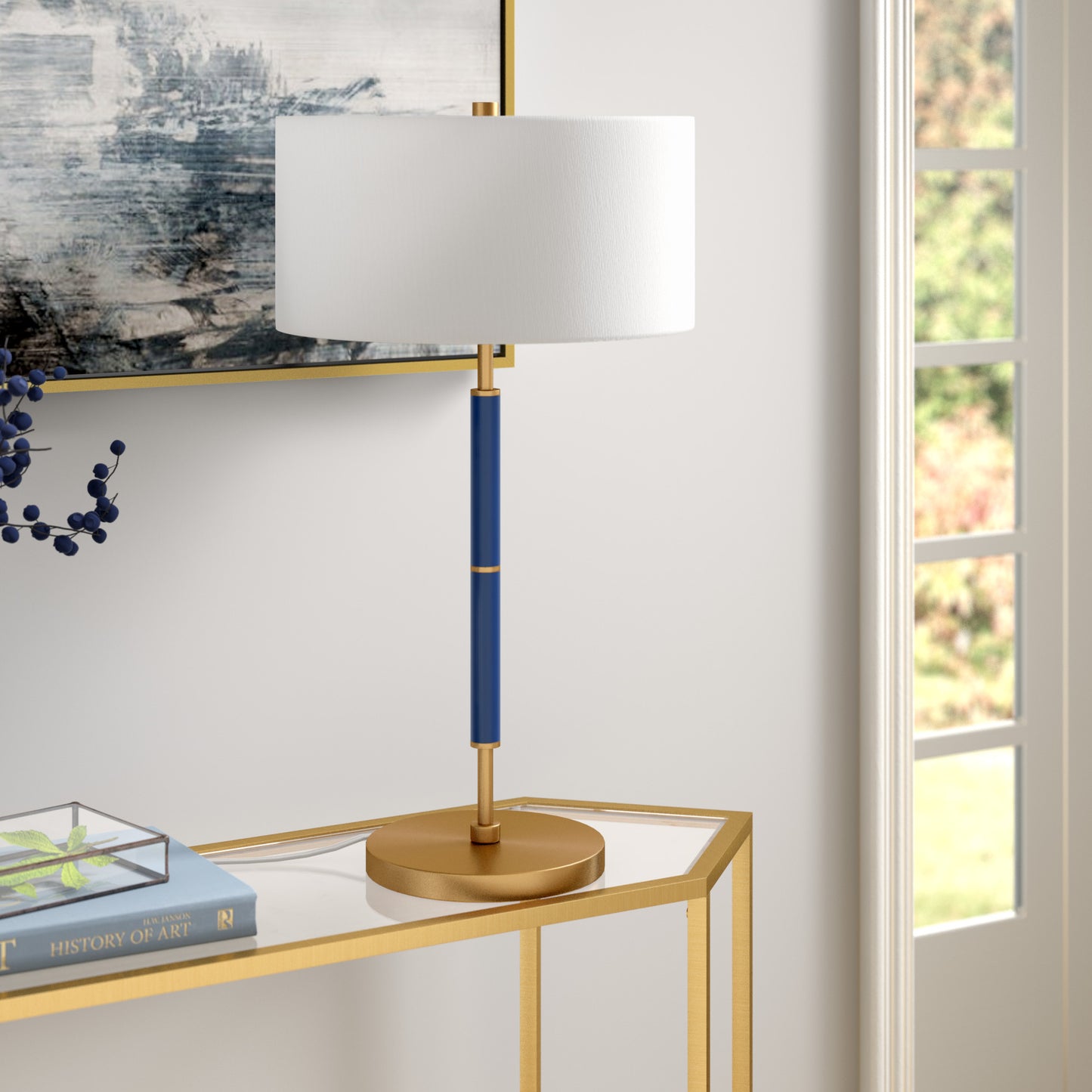 Blue & Gold Two Light Table Lamp w/ Shade