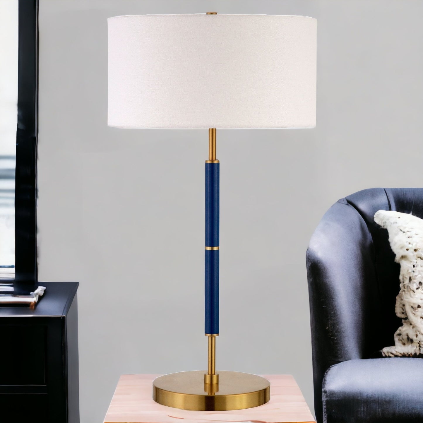 Blue & Gold Two Light Table Lamp w/ Shade