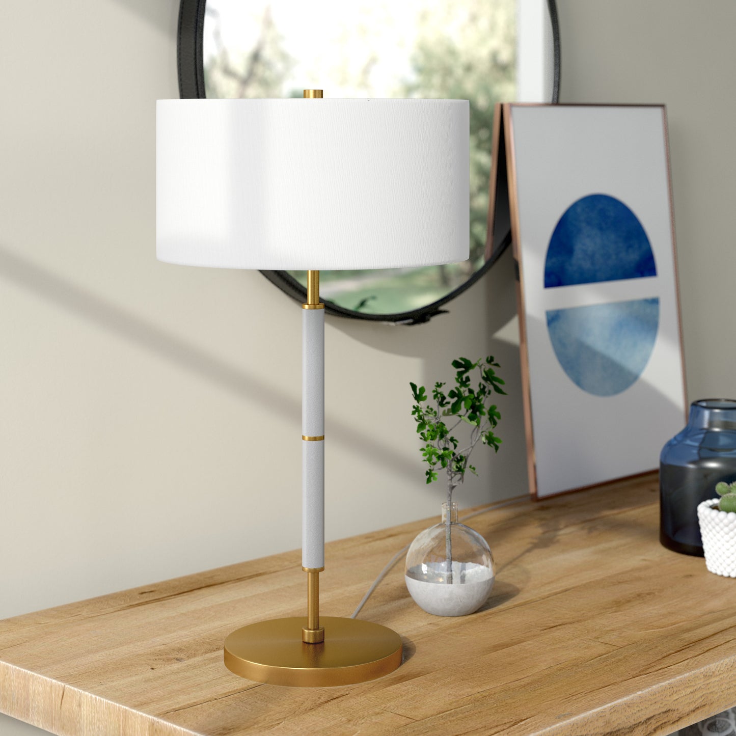 Gray & Gold Two Light Table Lamp w/ Shade