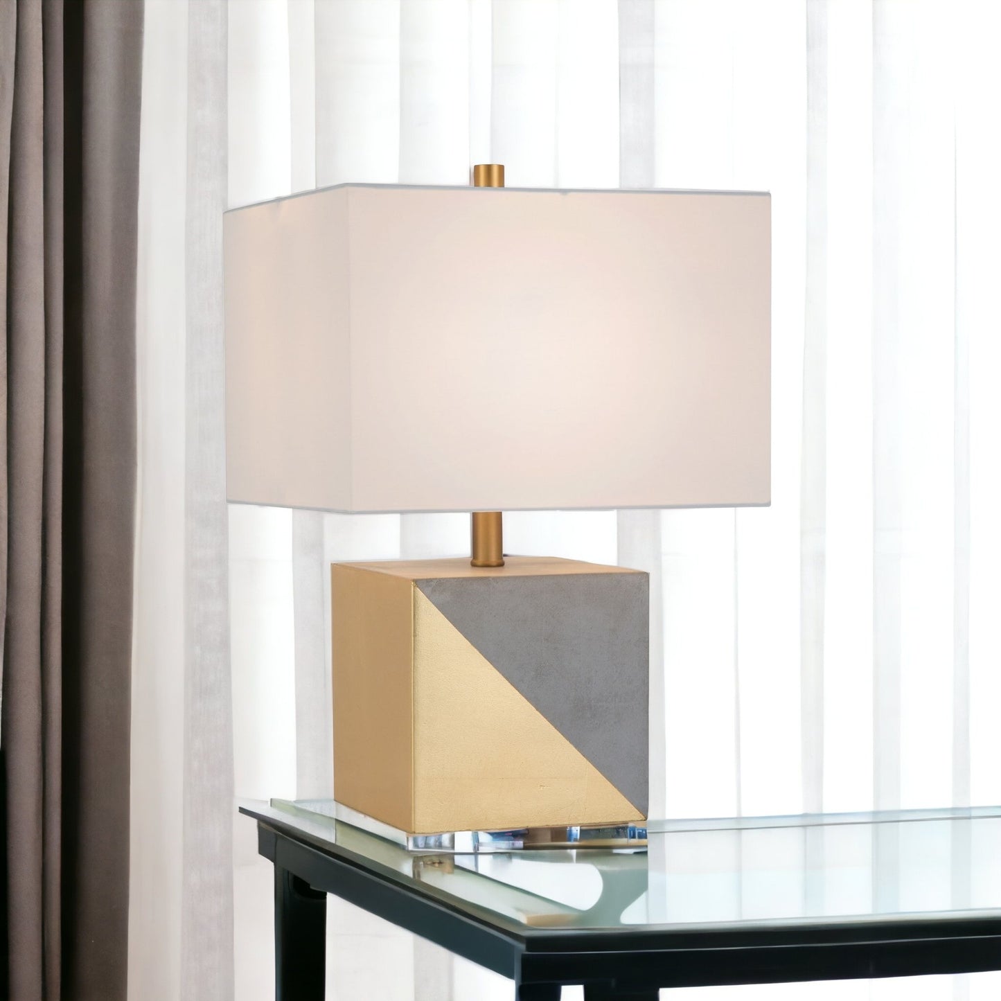 Gray & Gold Concrete Table Lamp w/ Shade