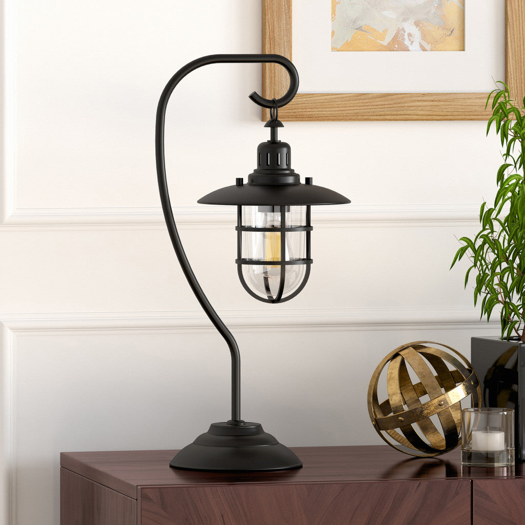 Black Table Lamp w/ Black Cage Shade