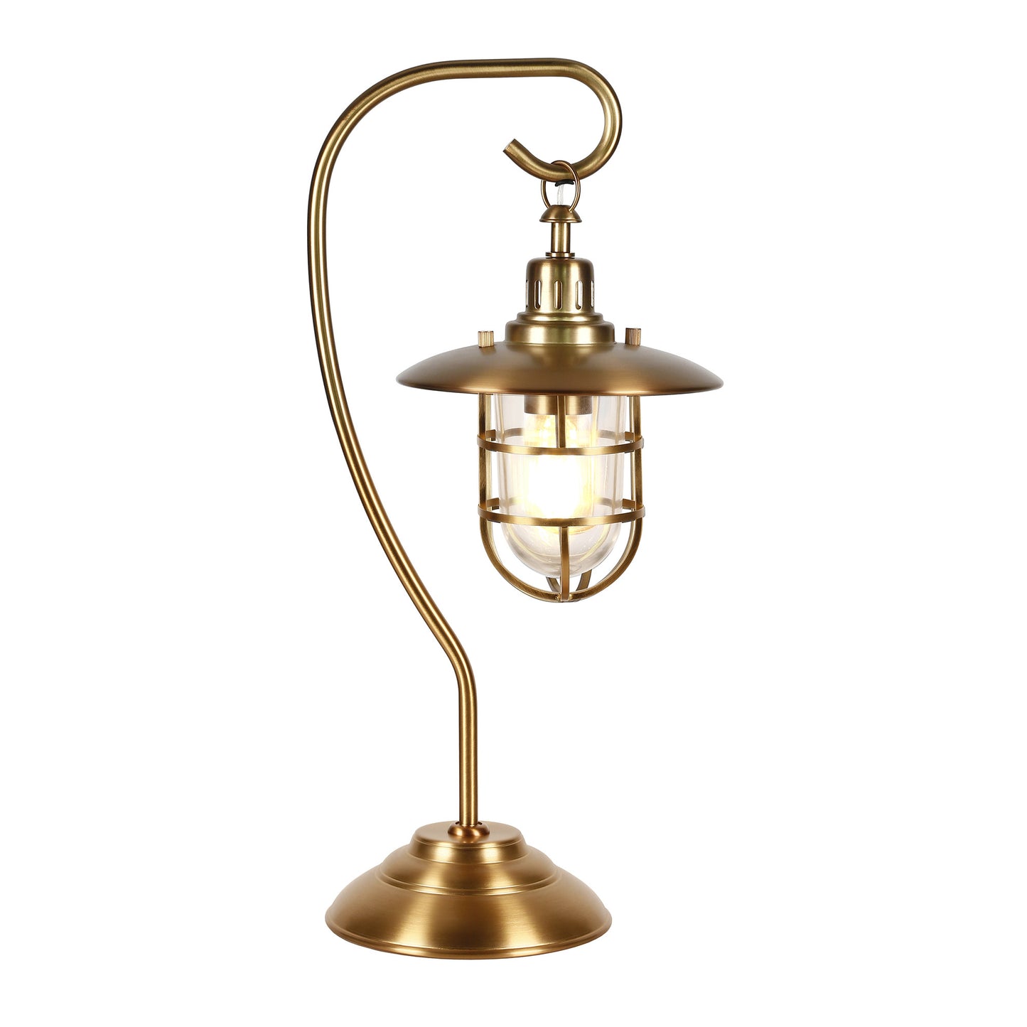 Antiqued Brass Table Lamp w/ Brass Cage Shade