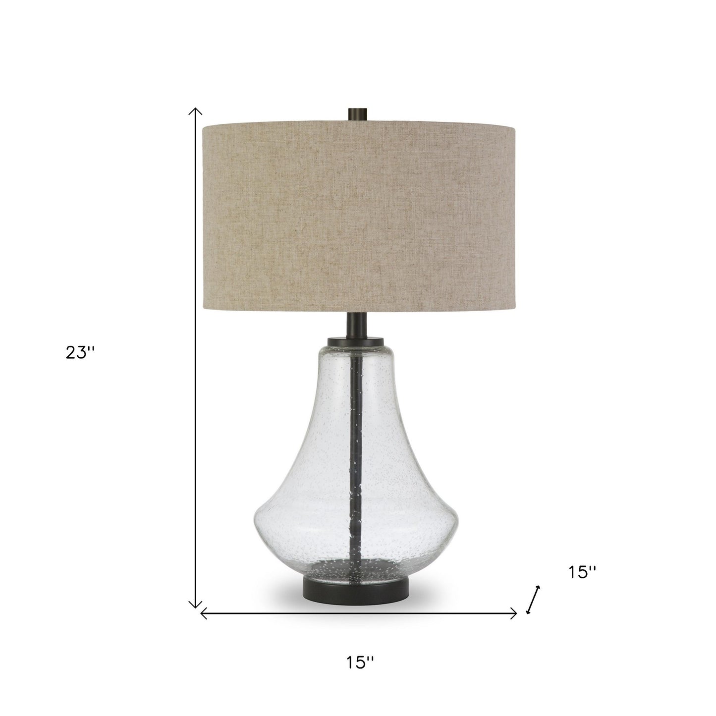 Black Glass Table Lamp w/ Flax Shade