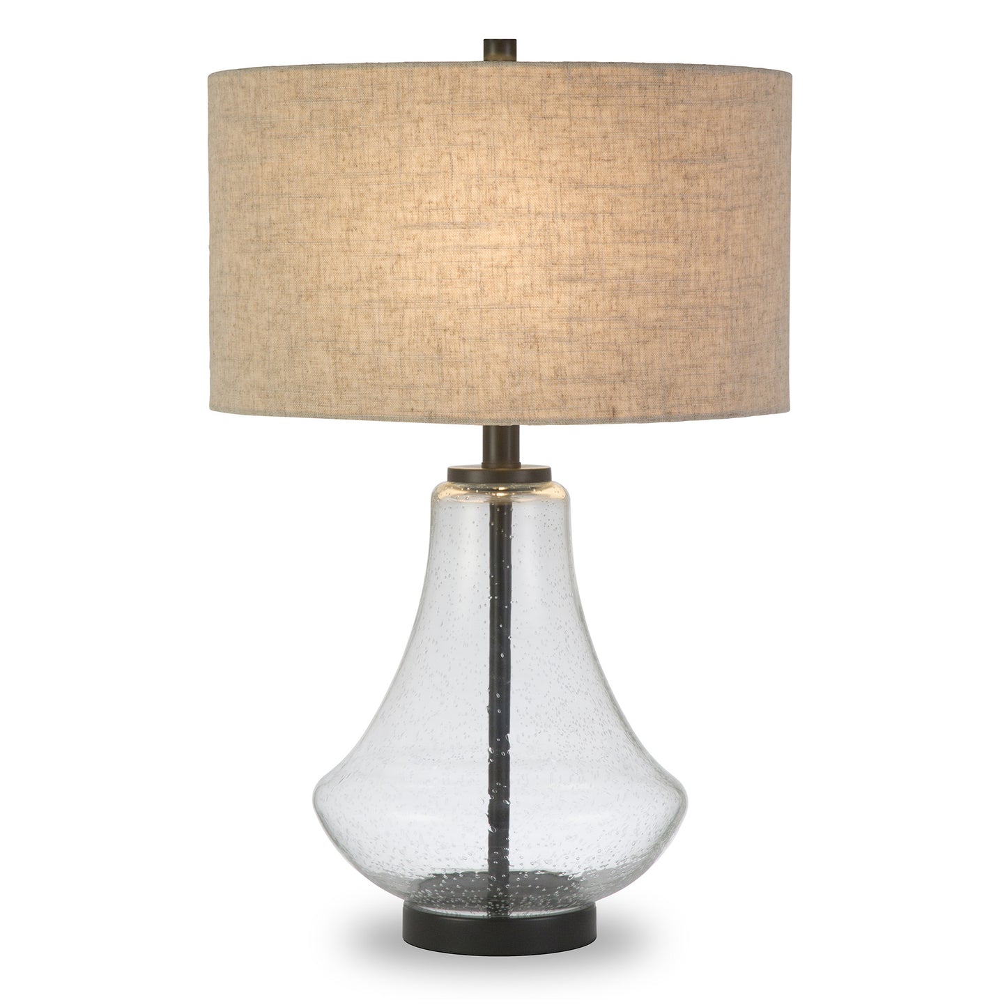 Black Glass Table Lamp w/ Flax Shade