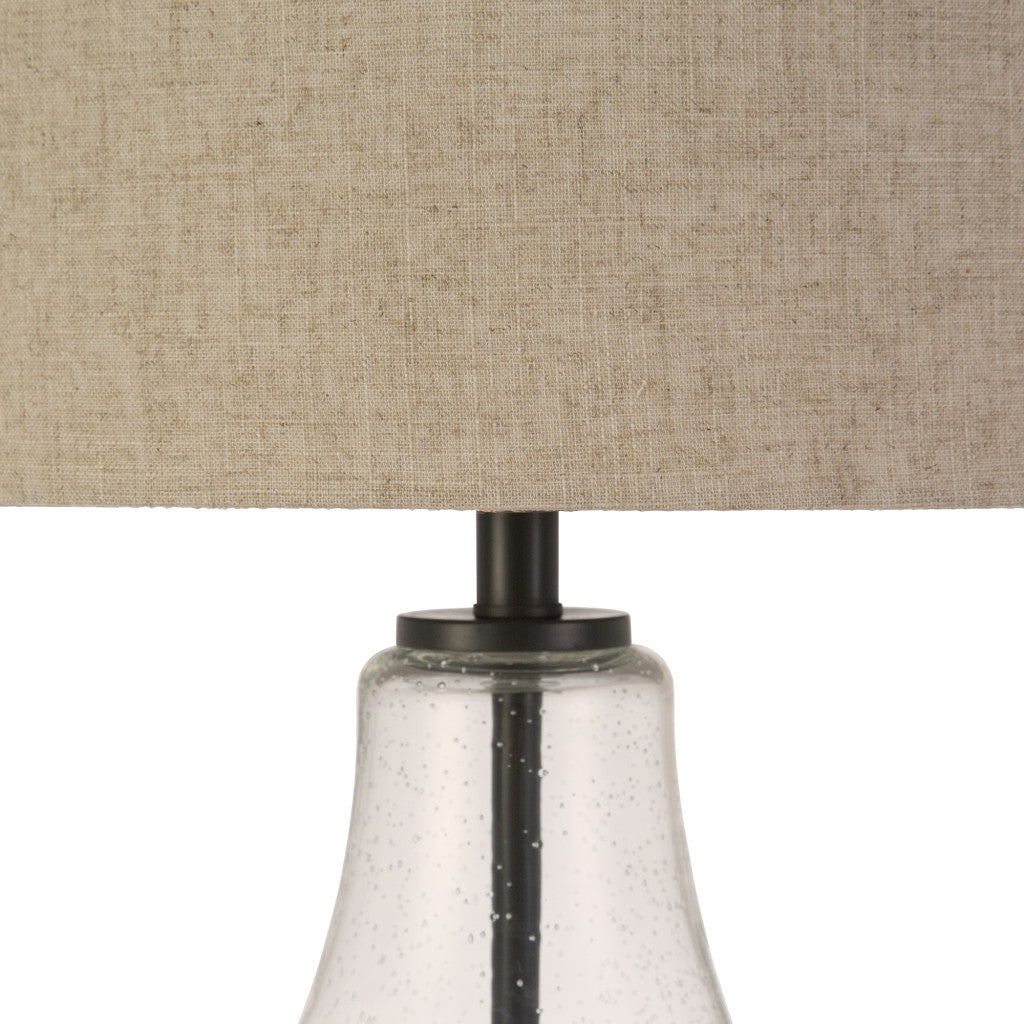 Black Glass Table Lamp w/ Flax Shade