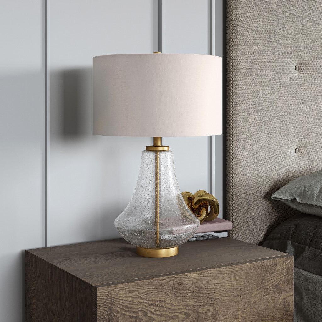 Brass Glass Table Lamp w/ Shade