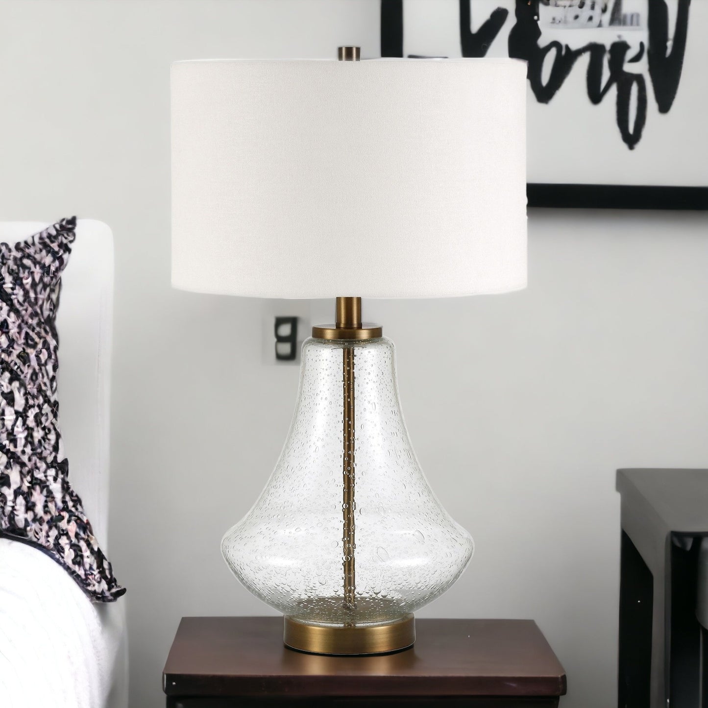 Brass Glass Table Lamp w/ Shade