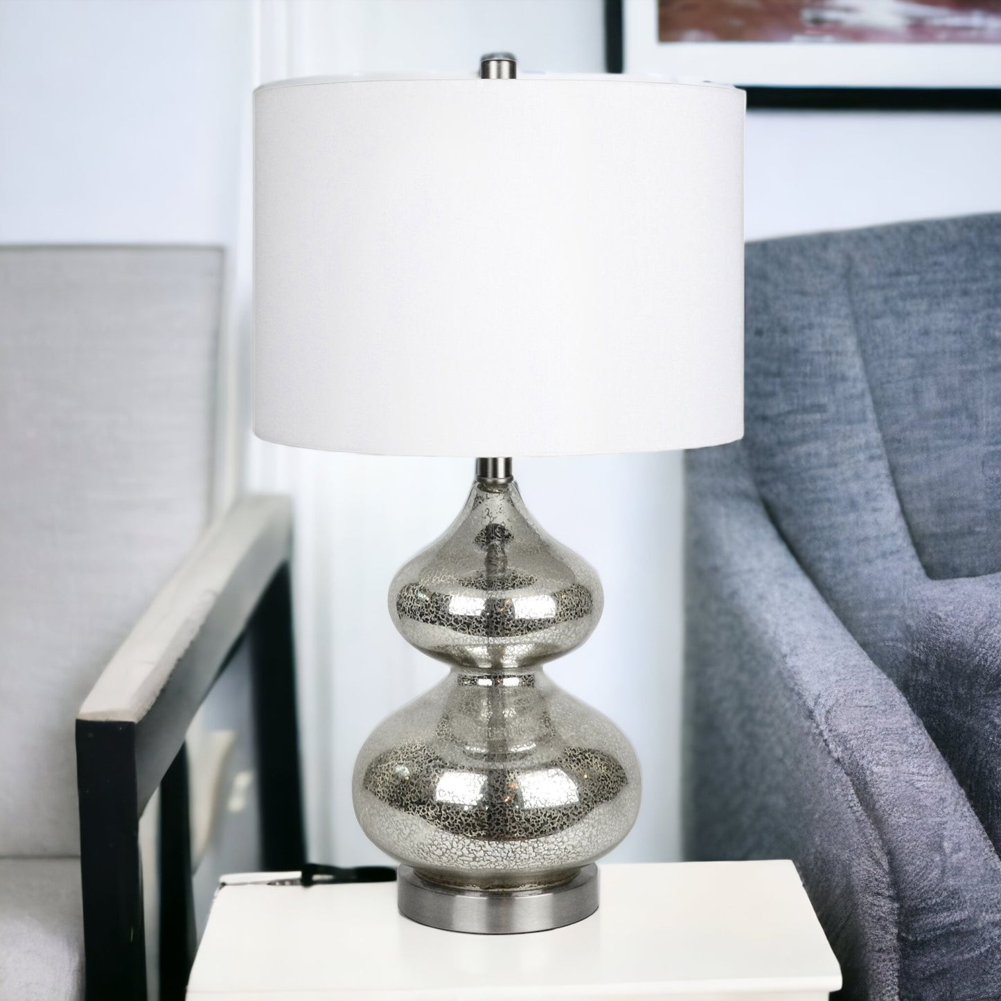 Silver Glass Gourd Table Lamp w/ Shade