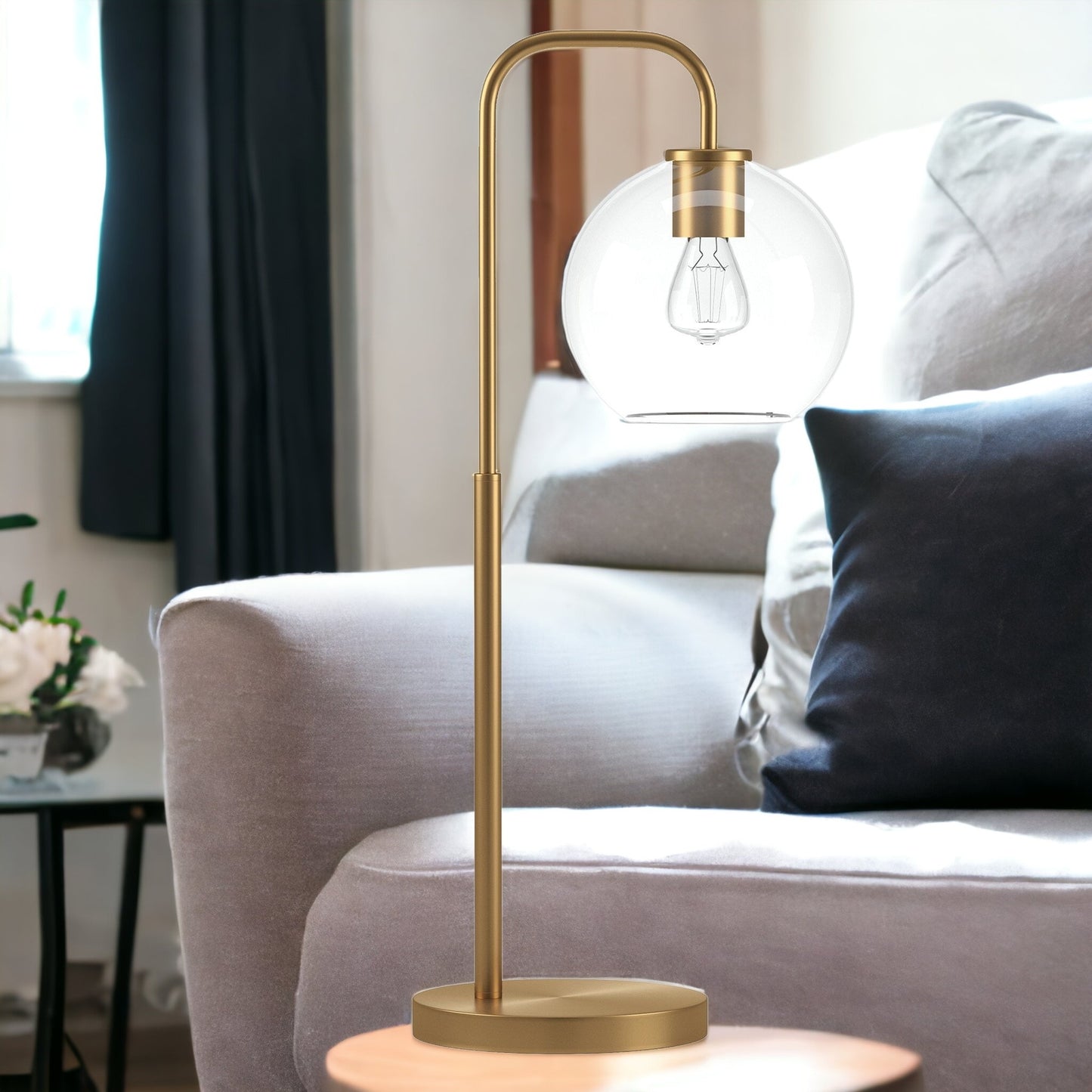 Brass Table Lamp w/ Clear Shade