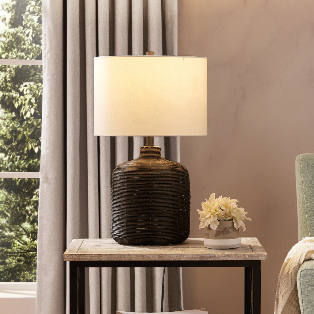 Black Rattan Table Lamp w/ Shade