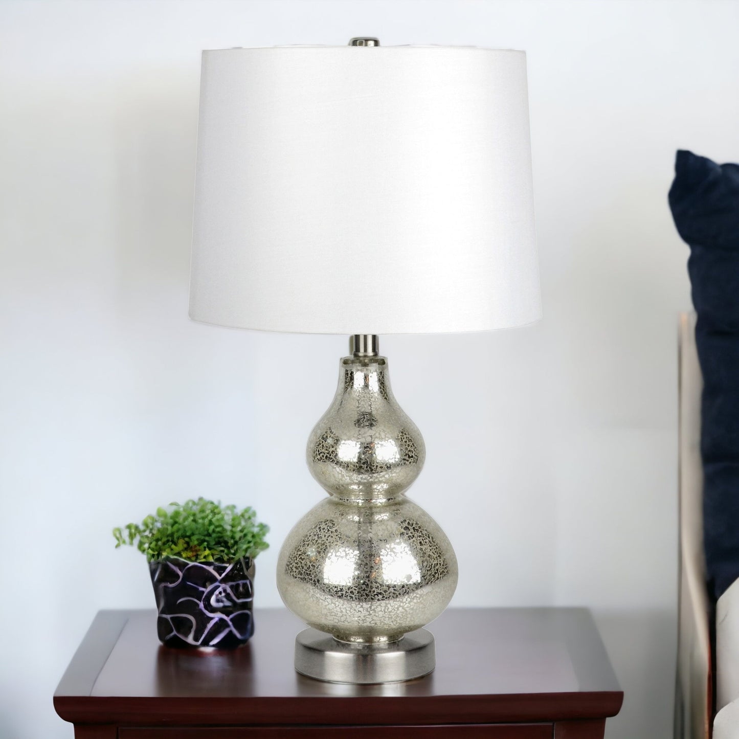 Silver Glass Gourd Table Lamp w/ Shade