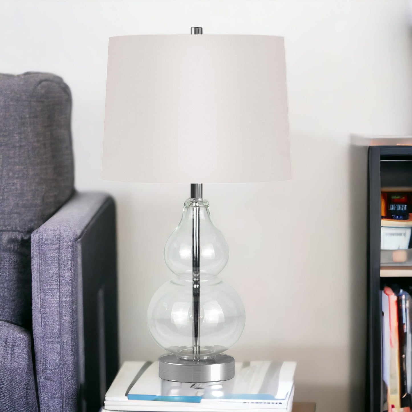 Clear Glass Gourd Table Lamp w/ Shade