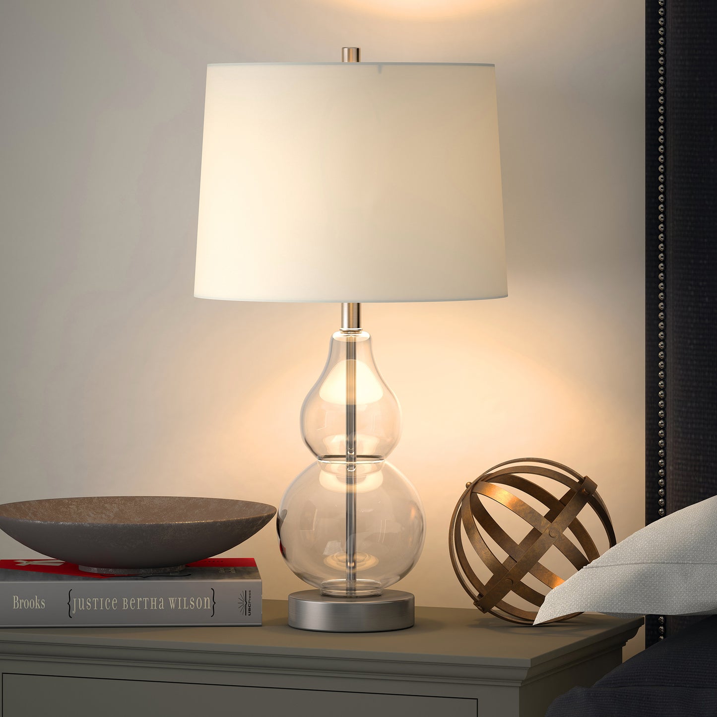 Clear Glass Gourd Table Lamp w/ Shade