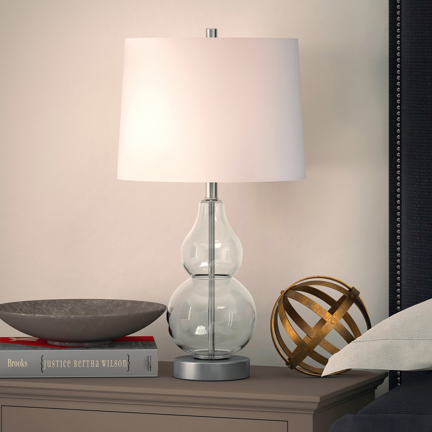 Clear Glass Gourd Table Lamp w/ Shade