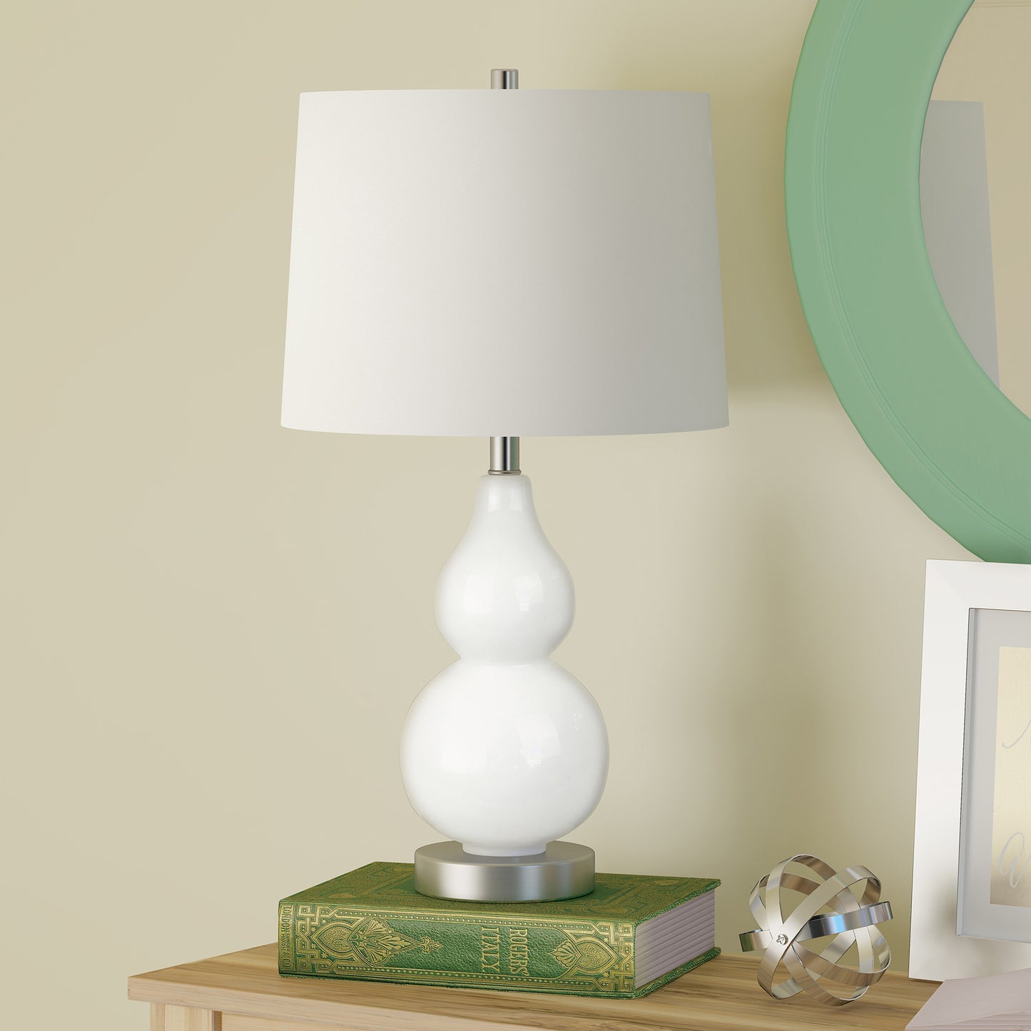 White Glass Gourd Table Lamp w/ Shade