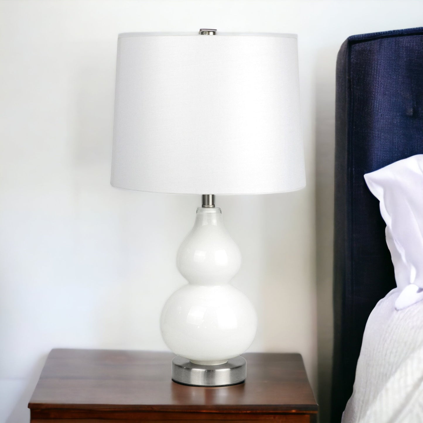 White Glass Gourd Table Lamp w/ Shade